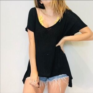 Daydreamer LA Black Asymmetrical Thin Knit Tunic